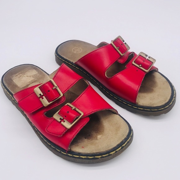 red double strap sandals